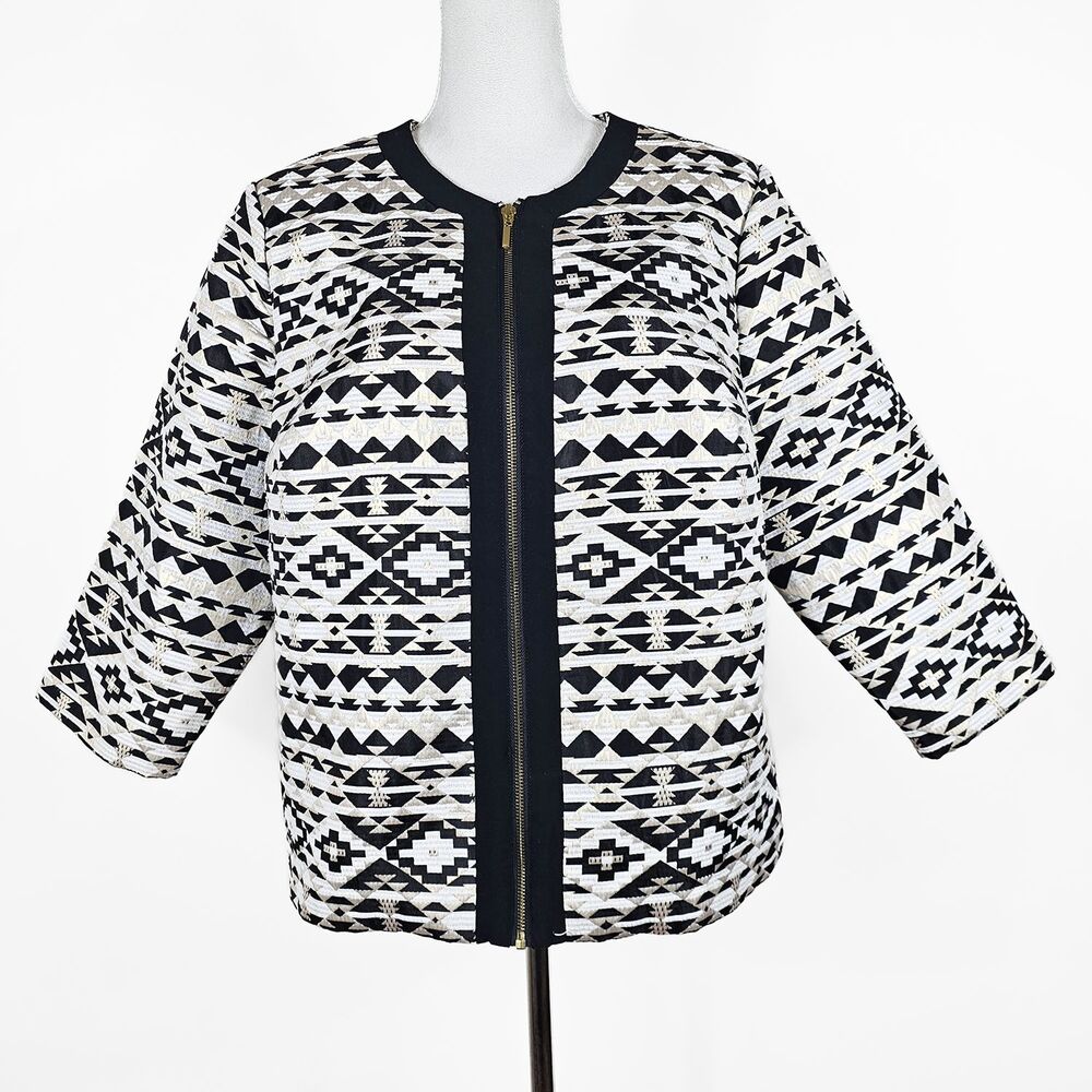 Roz & Ali 1x Geometric Metallic Black White Beige Blazer